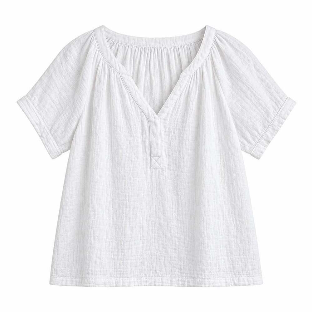 Lucky Brand V-Neck Blouse Size S 100% White Cotton Gauze